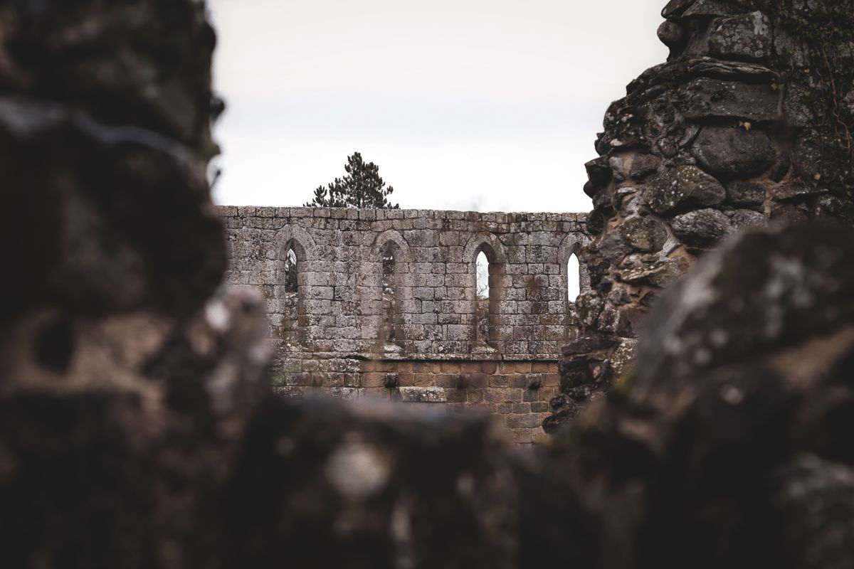 Atmospheric medieval abbey ruins in the English countryside